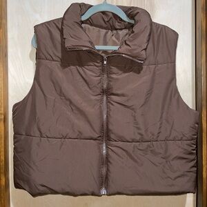Brown SHEIN Curve Puffer Vest Coat Zip Up